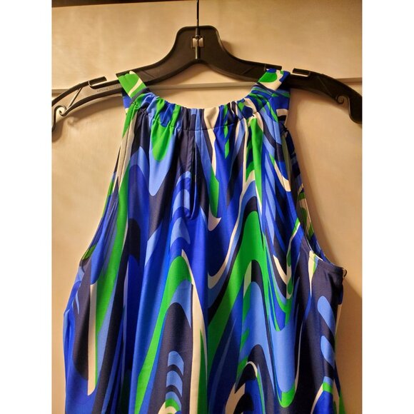Jude Connally Blue & Green Swirl Print Sleeveless Keyhole Neckline Dress Small - Picture 8 of 10